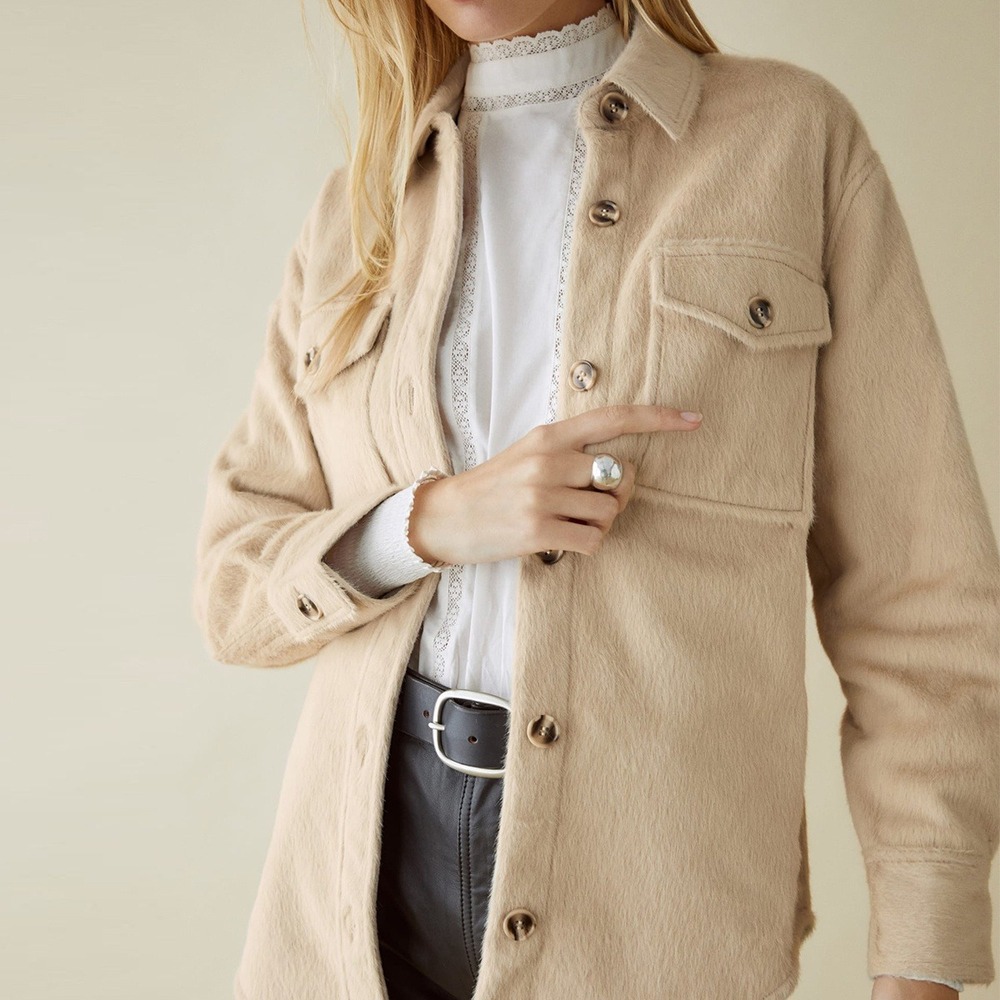Reformation Faux Fur Oversized Collared Long Sleeve Giles Jacker Cream Medium
